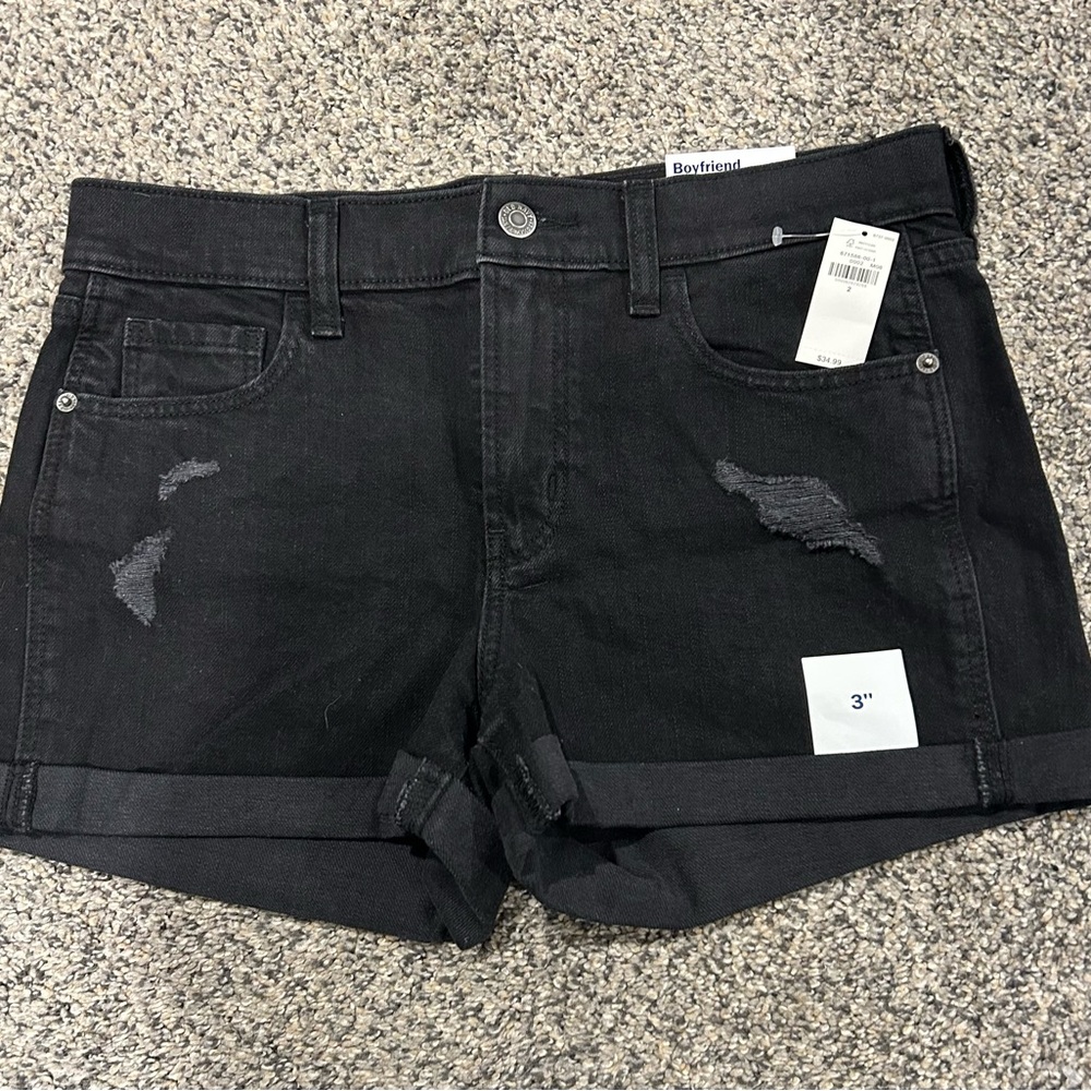 NWT Old Navy Boyfriend Black Distressed Jean Shorts Size 2
